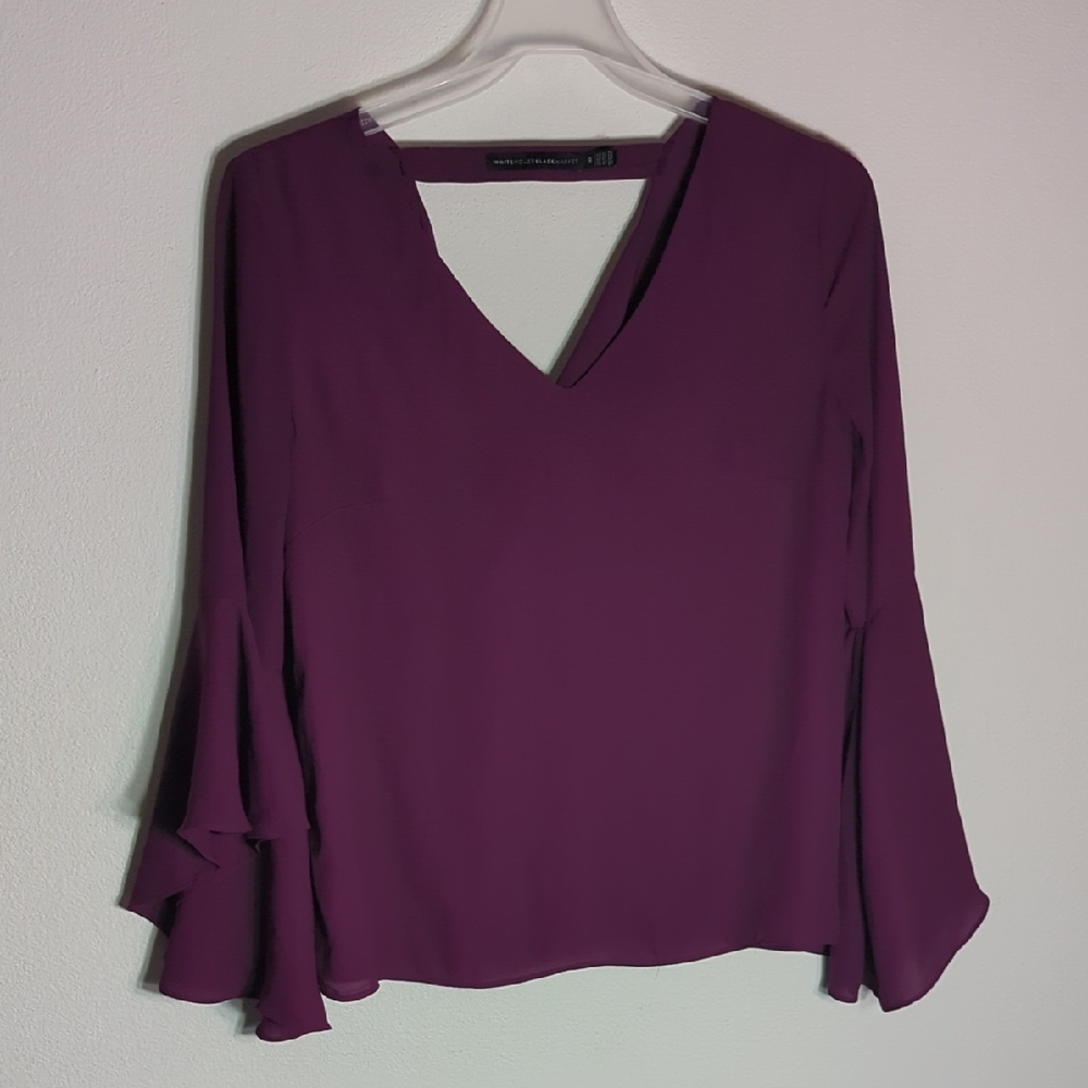 White House Black Market Women Shirt Blouse Bell Sleeves Vibrant Cut Out Size 10